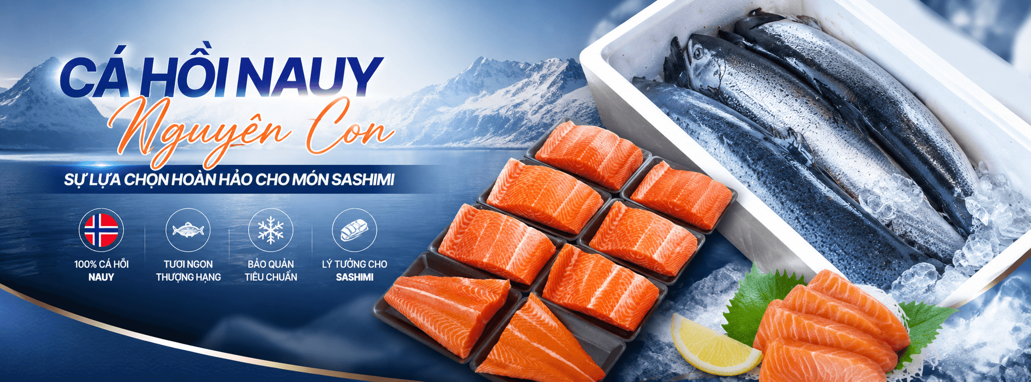 Cá hồi Nauy nguyên con — 100% nhập khẩu, bảo quản tiêu chuẩn